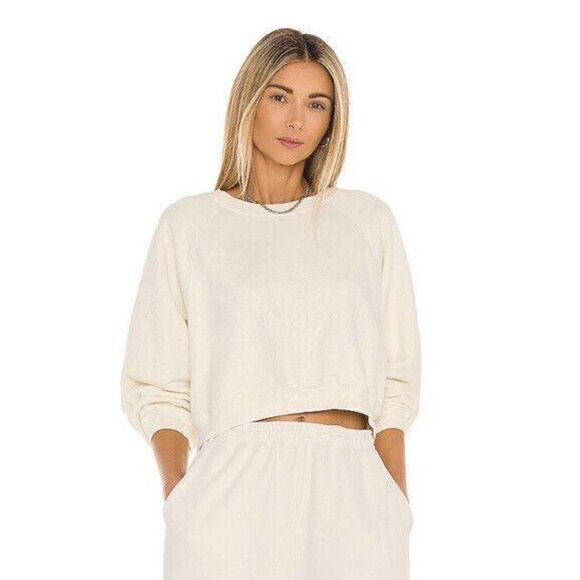 SIXTHREESEVEN Women's The Raglan Crewneck Sweatshirt in Butter Small READ (10-7) - Picture 4 of 7